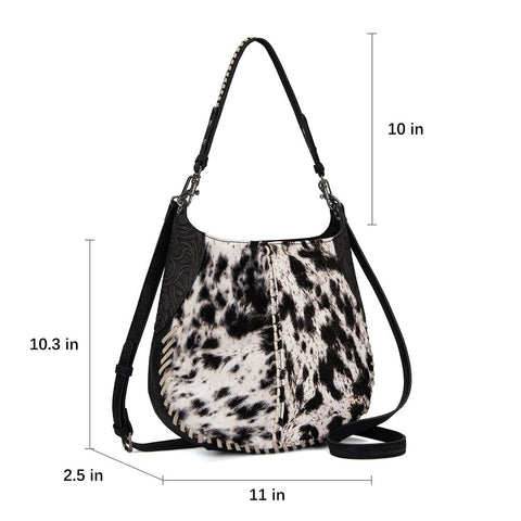 Trinity Ranch Cowhide ＆ Tooled Leather Hobo Crossbody Bag
