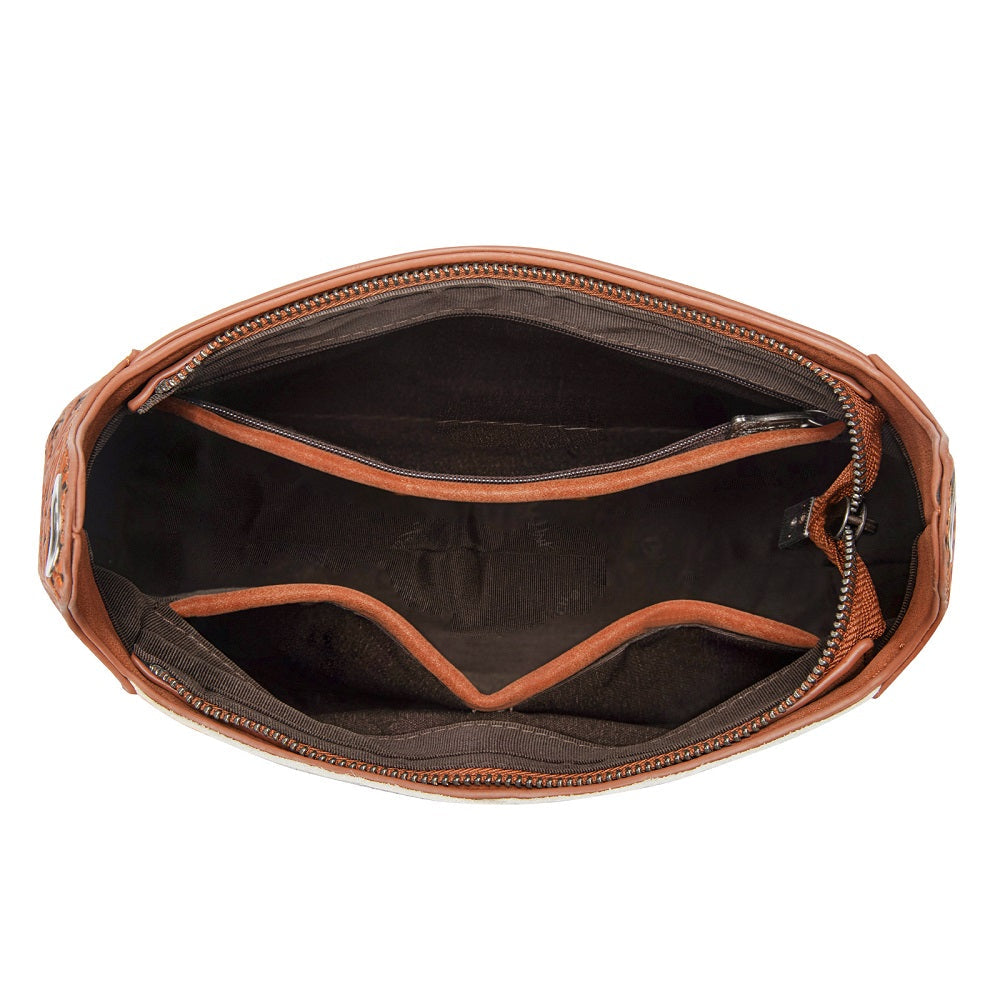 Trinity Ranch Cowhide ＆ Tooled Leather Hobo Crossbody Bag