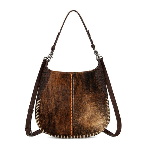 Trinity Ranch Cowhide ＆ Tooled Leather Hobo Crossbody Bag
