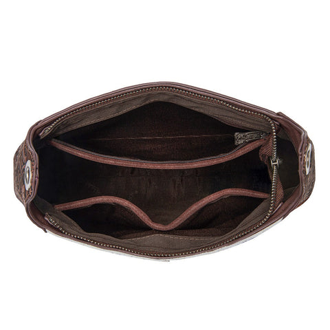 Trinity Ranch Cowhide ＆ Tooled Leather Hobo Crossbody Bag