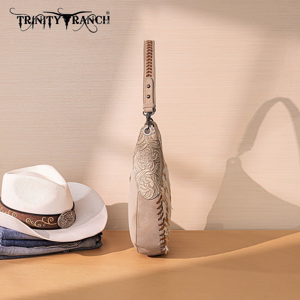 Trinity Ranch Cowhide ＆ Tooled Leather Hobo Crossbody Bag