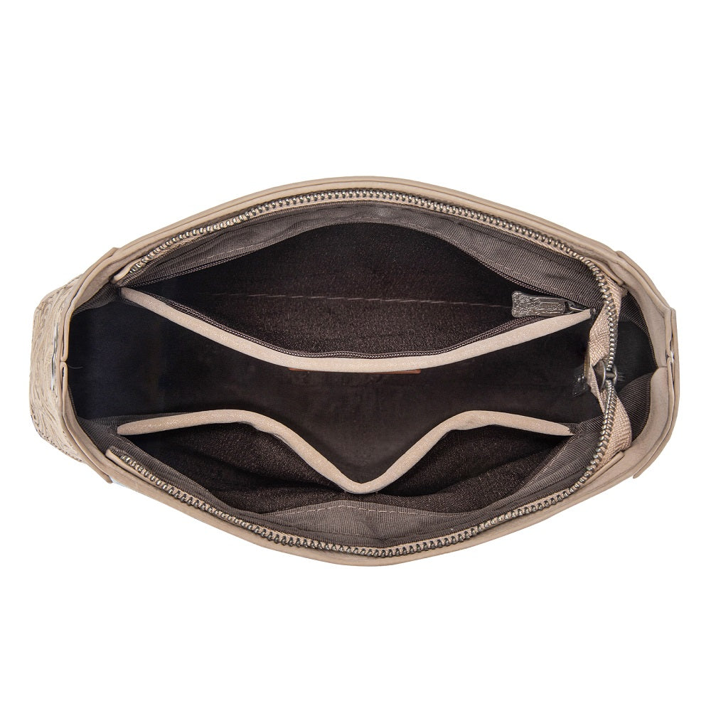 Trinity Ranch Cowhide ＆ Tooled Leather Hobo Crossbody Bag