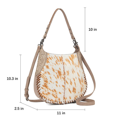 Trinity Ranch Cowhide ＆ Tooled Leather Hobo Crossbody Bag