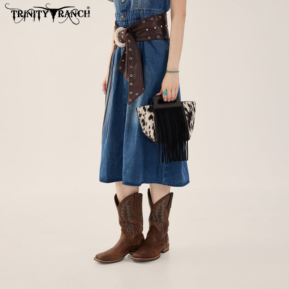 Trinity Ranch Fringe Cowhide Tote Bag