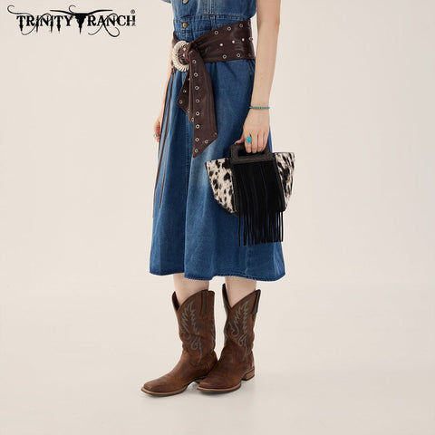 Trinity Ranch Fringe Cowhide Tote Bag