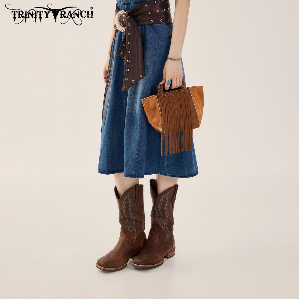Trinity Ranch Fringe Cowhide Tote Bag