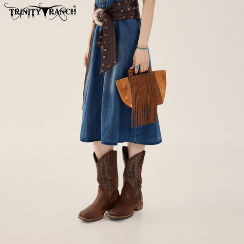 Trinity Ranch Fringe Cowhide Tote Bag
