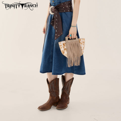 Trinity Ranch Fringe Cowhide Tote Bag