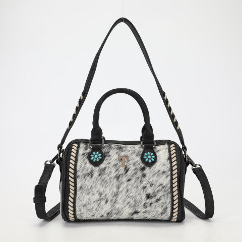 Western Spotted Satchel with Turquoise-Tone Conchos & Whipstitch Trim