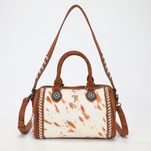 Western Spotted Satchel with Turquoise-Tone Conchos & Whipstitch Trim