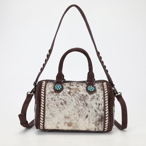 Western Spotted Satchel with Turquoise-Tone Conchos & Whipstitch Trim
