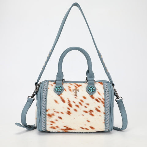 Western Spotted Satchel with Turquoise-Tone Conchos & Whipstitch Trim
