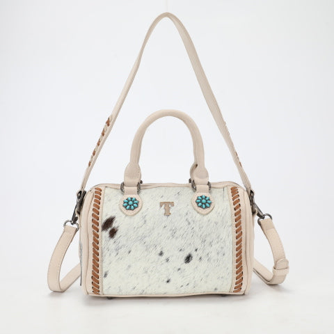 Western Spotted Satchel with Turquoise-Tone Conchos & Whipstitch Trim