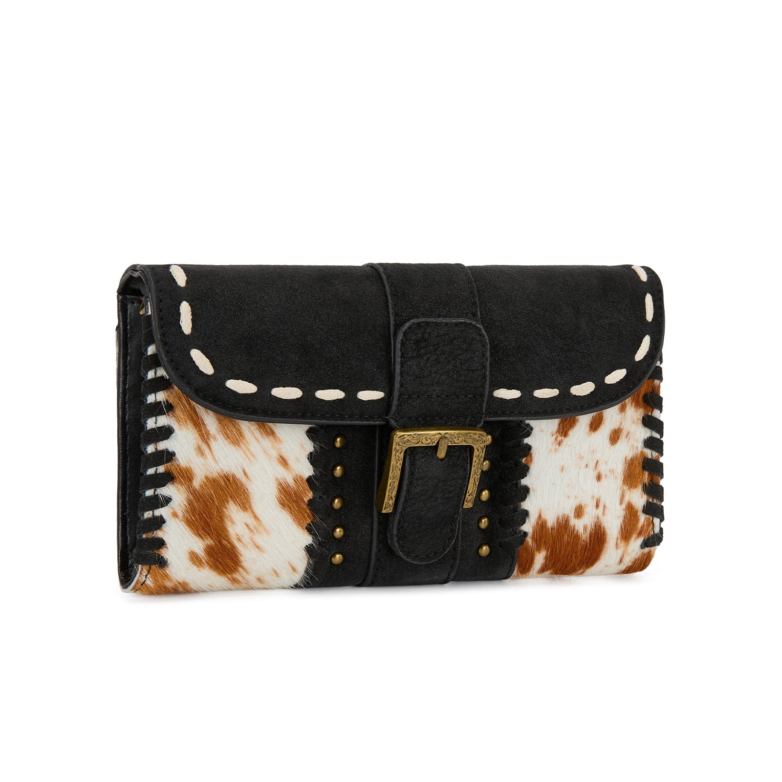 Trinity Ranch Western Cowhide Buckle Crossbody Wallet Bag