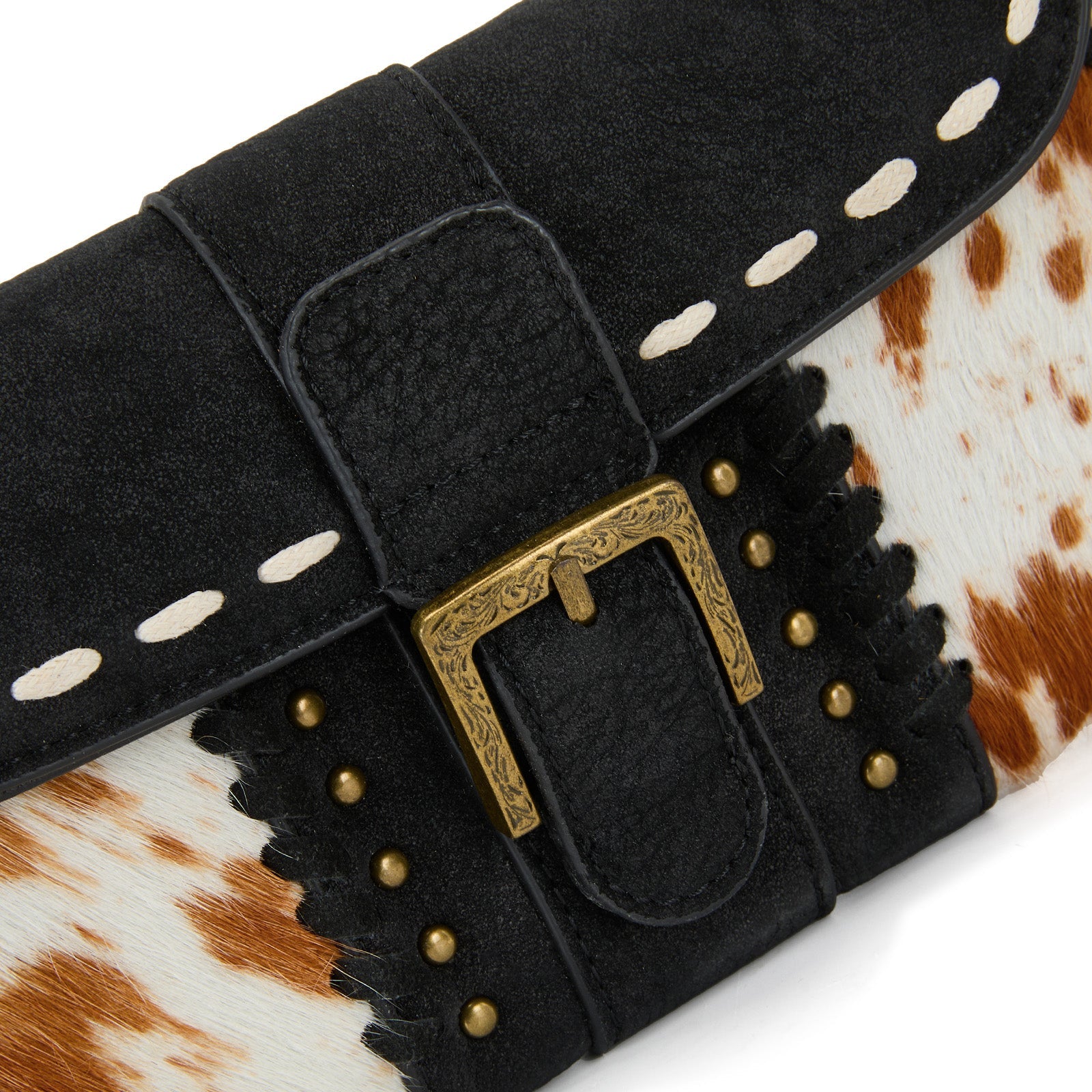 Trinity Ranch Western Cowhide Buckle Crossbody Wallet Bag