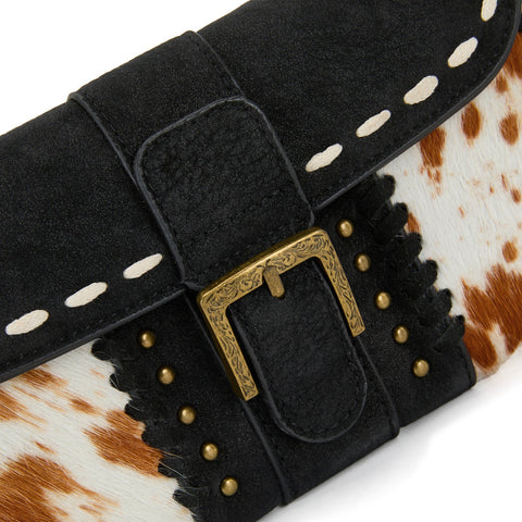 Trinity Ranch Western Cowhide Buckle Crossbody Wallet Bag