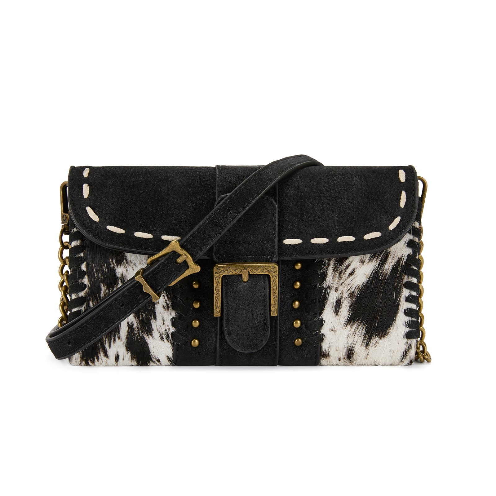 Trinity Ranch Western Cowhide Buckle Crossbody Wallet Bag