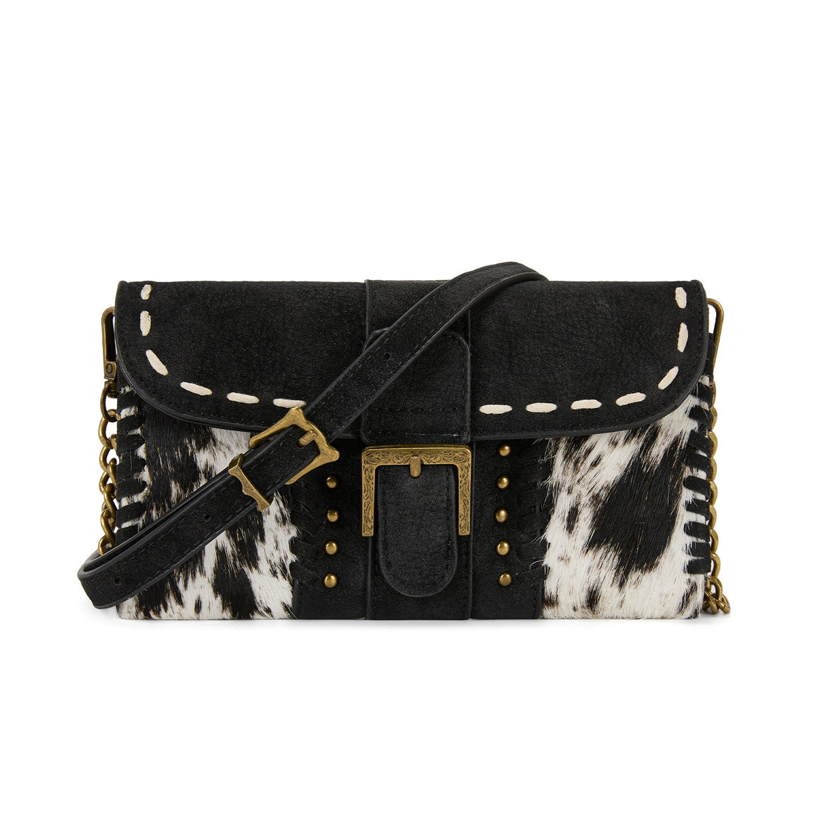 Trinity Ranch Western Cowhide Buckle Crossbody Wallet Bag