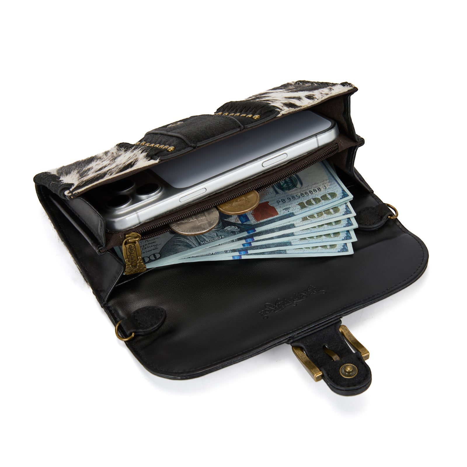 Trinity Ranch Western Cowhide Buckle Crossbody Wallet Bag