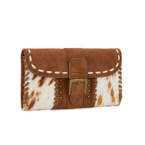 Trinity Ranch Western Cowhide Buckle Crossbody Wallet Bag