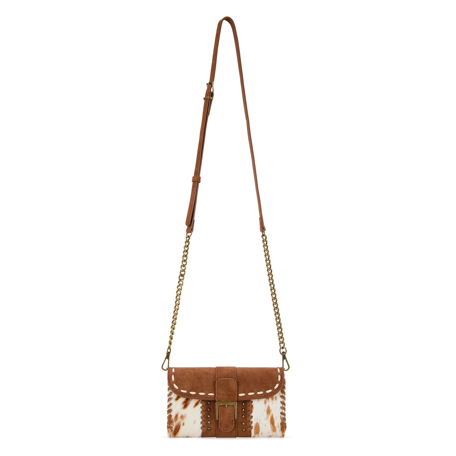 Trinity Ranch Western Cowhide Buckle Crossbody Wallet Bag