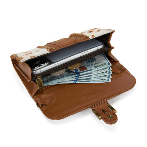 Trinity Ranch Western Cowhide Buckle Crossbody Wallet Bag