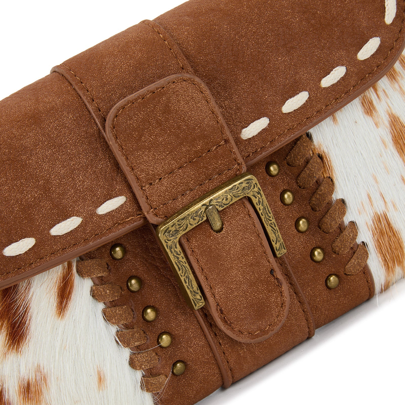 Trinity Ranch Western Cowhide Buckle Crossbody Wallet Bag