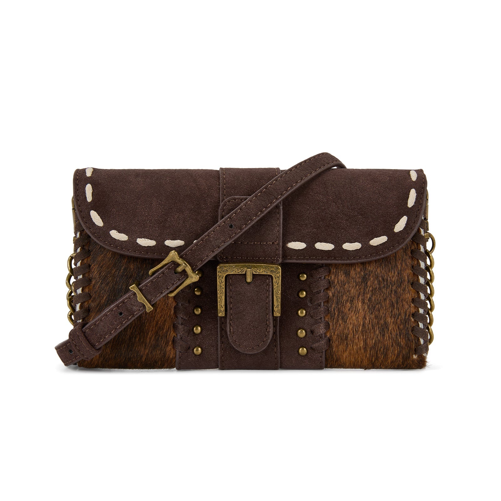 Trinity Ranch Western Cowhide Buckle Crossbody Wallet Bag