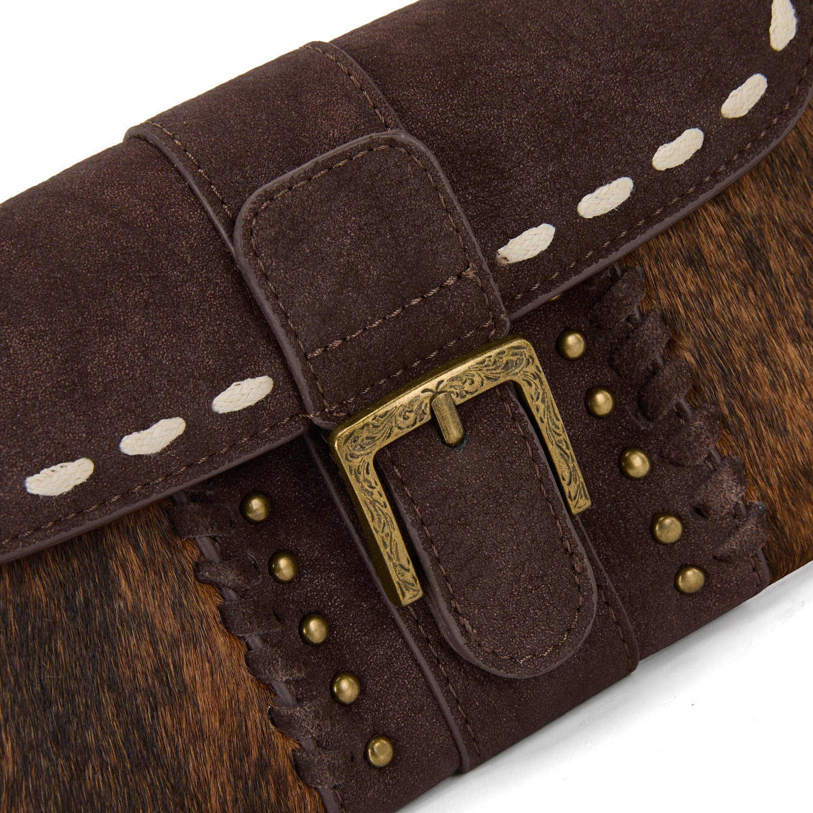 Trinity Ranch Western Cowhide Buckle Crossbody Wallet Bag