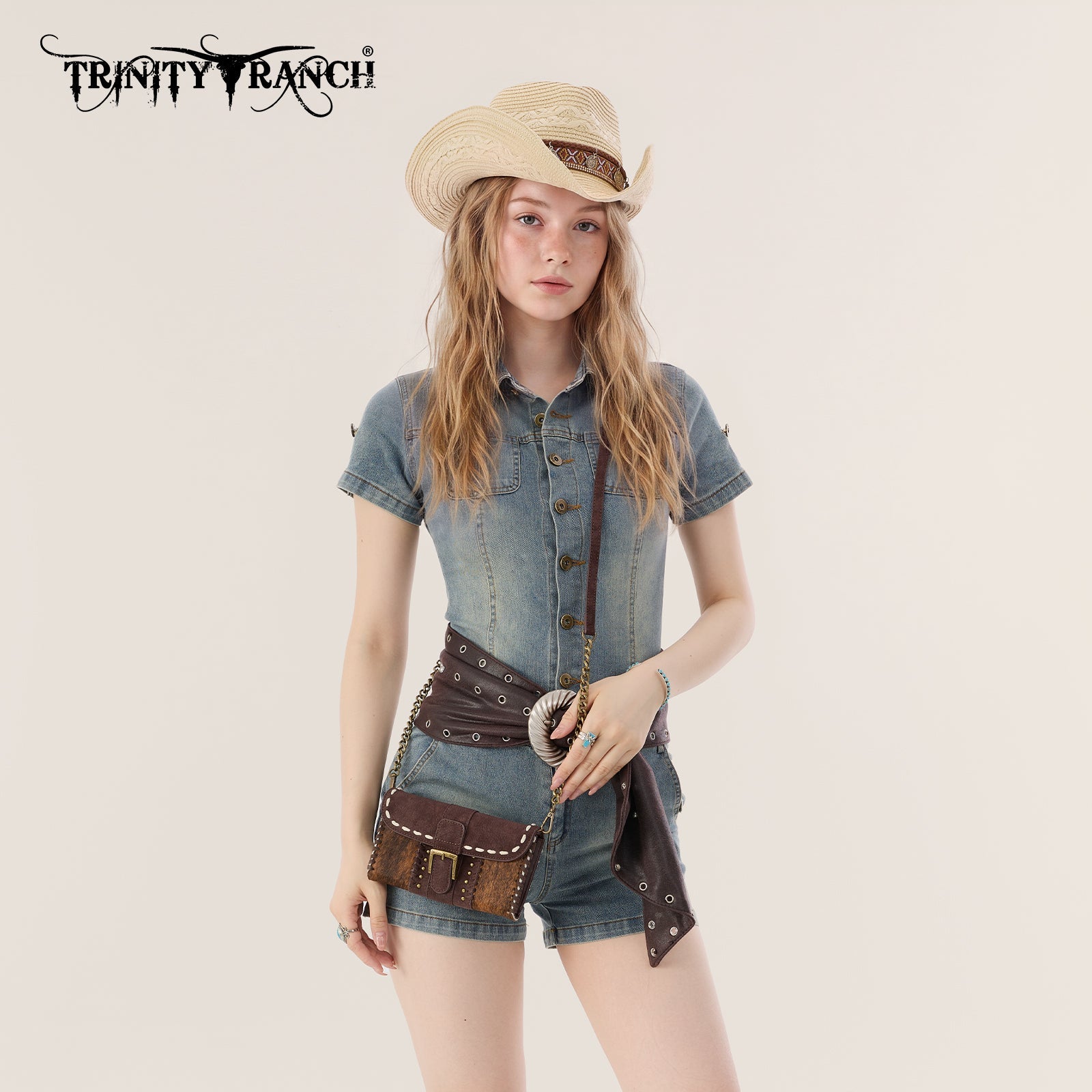 Trinity Ranch Western Cowhide Buckle Crossbody Wallet Bag