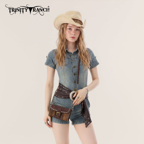 Trinity Ranch Western Cowhide Buckle Crossbody Wallet Bag