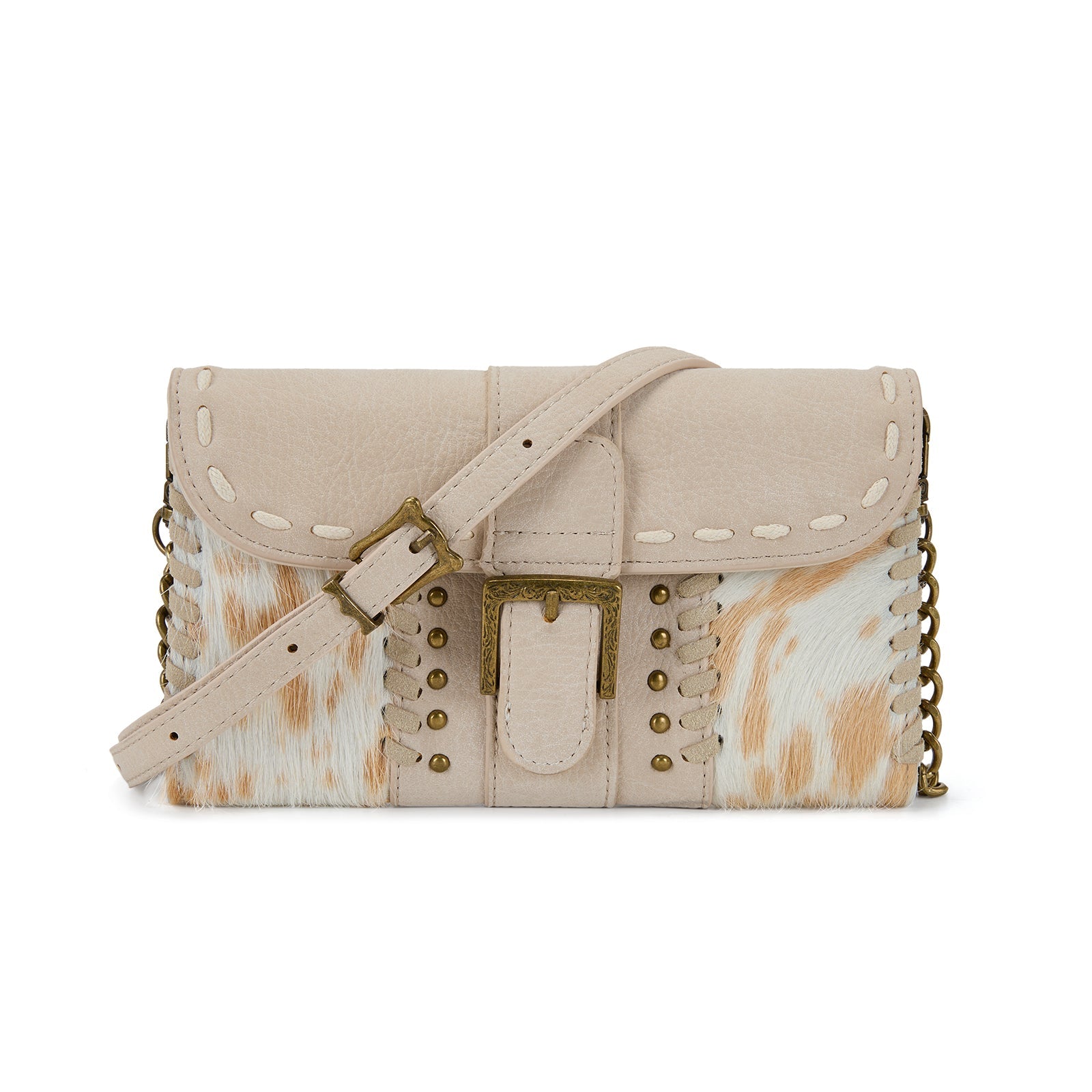 Trinity Ranch Western Cowhide Buckle Crossbody Wallet Bag