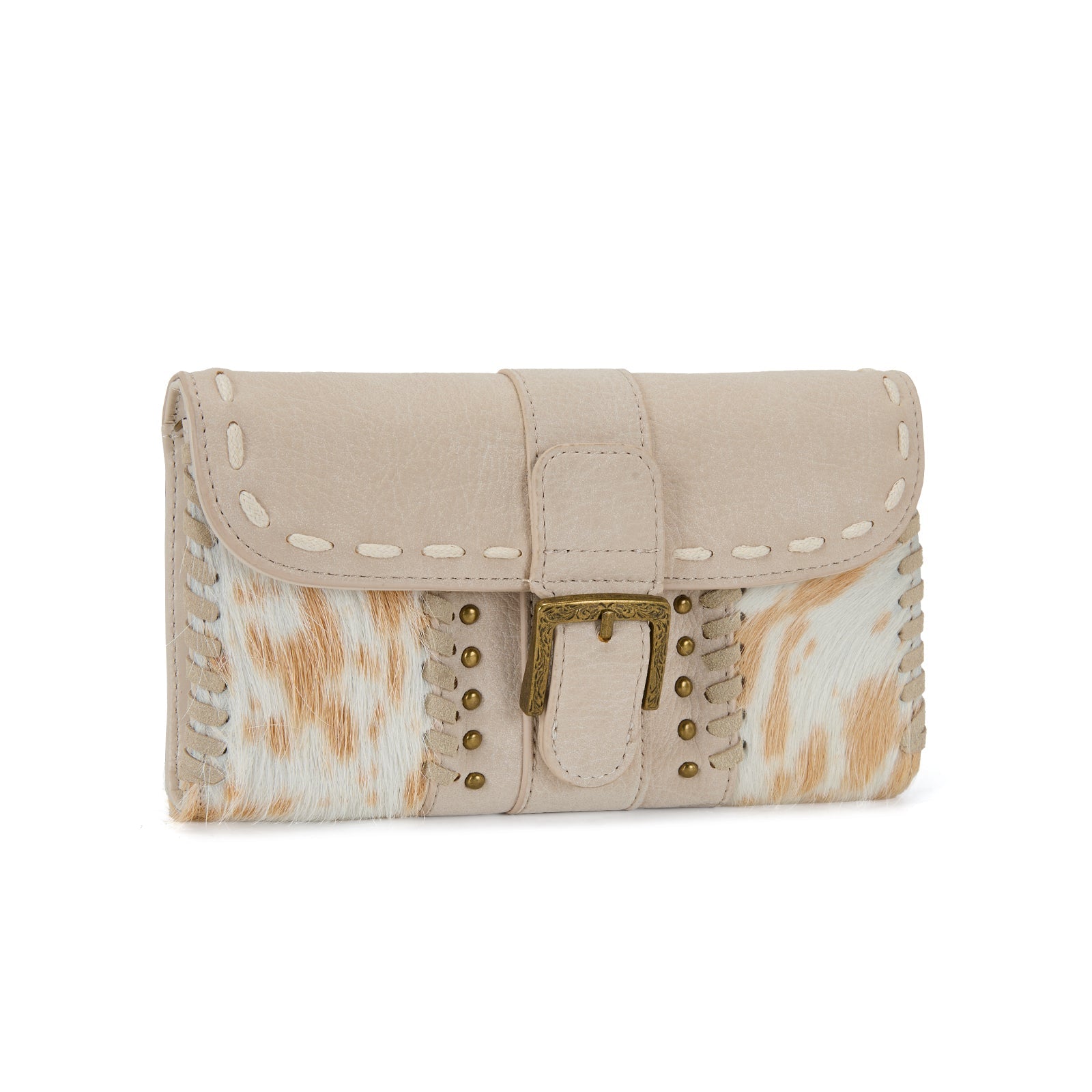 Trinity Ranch Western Cowhide Buckle Crossbody Wallet Bag