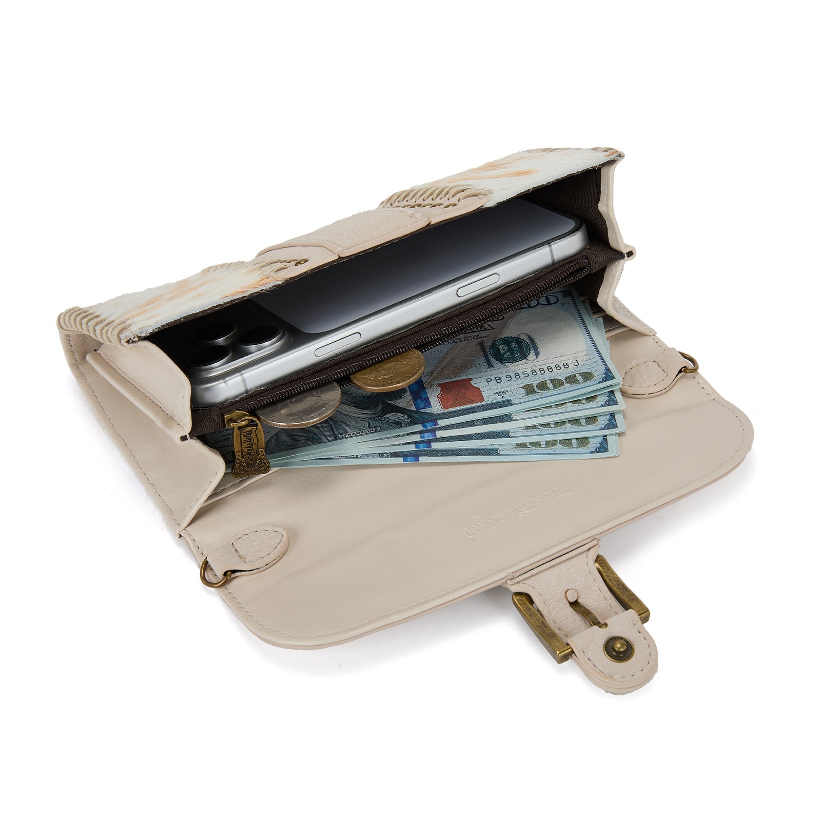 Trinity Ranch Western Cowhide Buckle Crossbody Wallet Bag