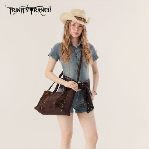 Trinity Ranch Genuine Cowhide Concealed Carry Tote Bag