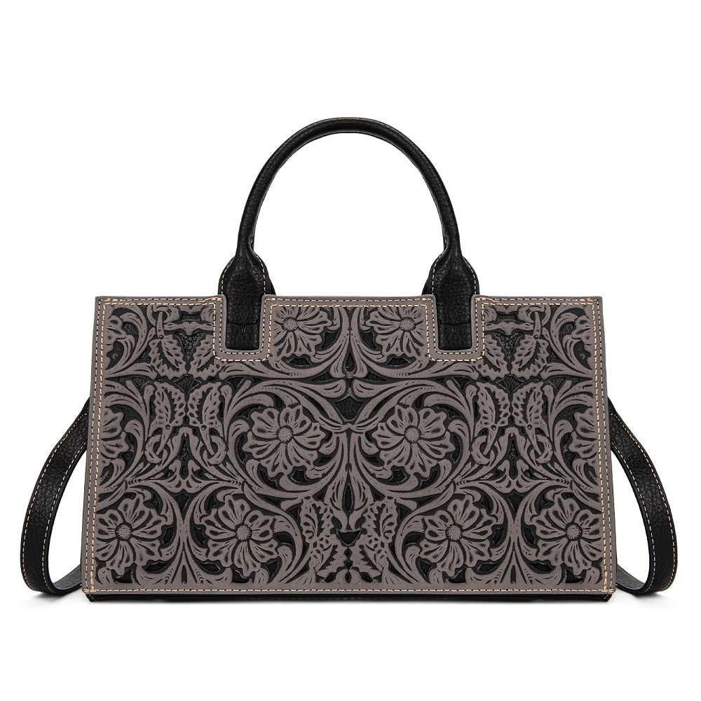 Trinity Ranch Floral Tooled Leather Western Satchel Tote Bag
