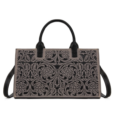 Trinity Ranch Floral Tooled Leather Western Satchel Tote Bag