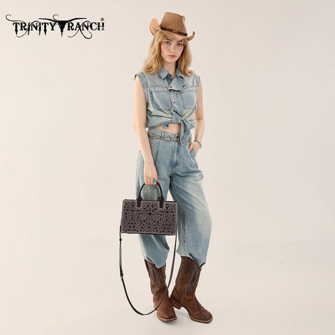 Trinity Ranch Floral Tooled Leather Western Satchel Tote Bag
