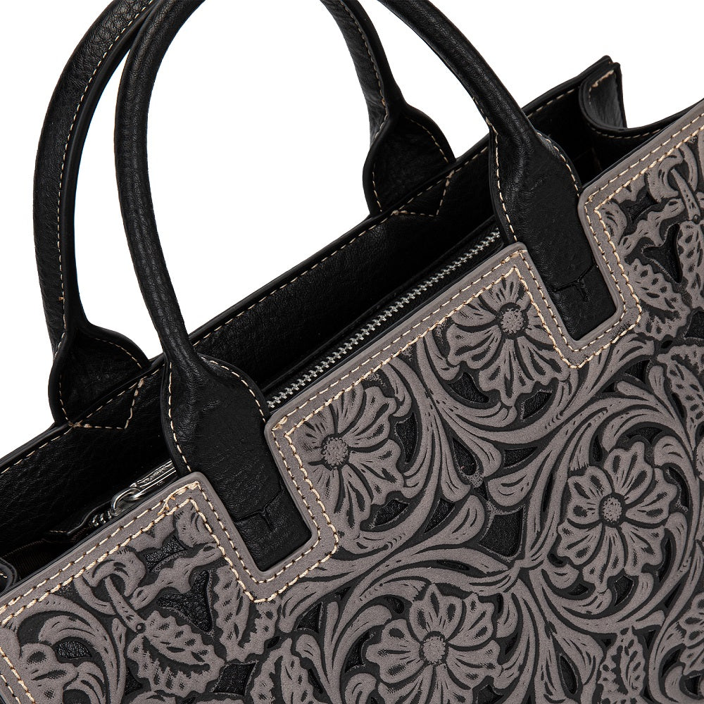 Trinity Ranch Floral Tooled Leather Western Satchel Tote Bag