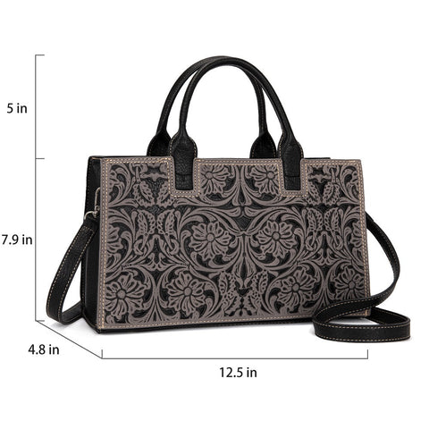Trinity Ranch Floral Tooled Leather Western Satchel Tote Bag
