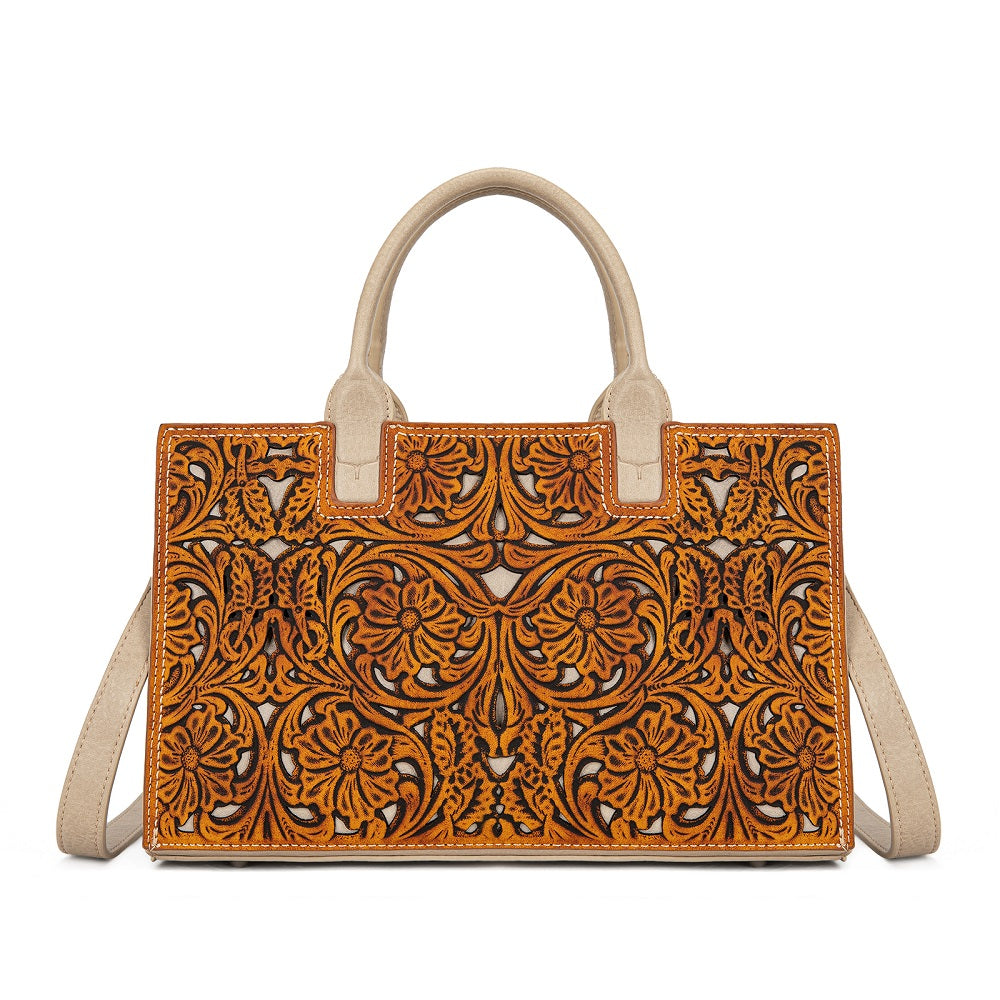 Trinity Ranch Floral Tooled Leather Western Satchel Tote Bag