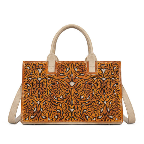 Trinity Ranch Floral Tooled Leather Western Satchel Tote Bag