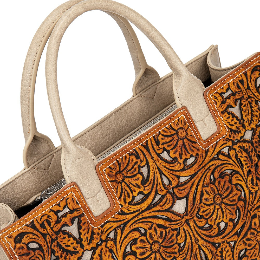 Trinity Ranch Floral Tooled Leather Western Satchel Tote Bag