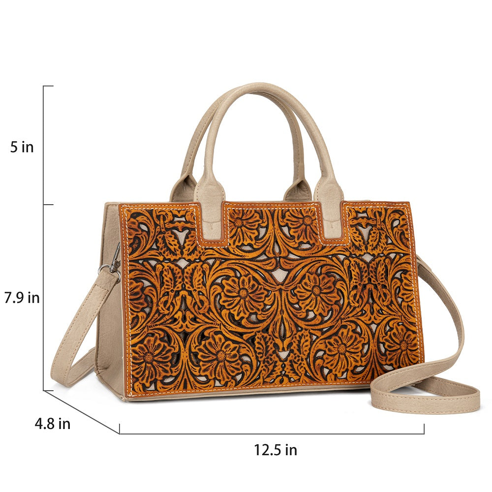 Trinity Ranch Floral Tooled Leather Western Satchel Tote Bag