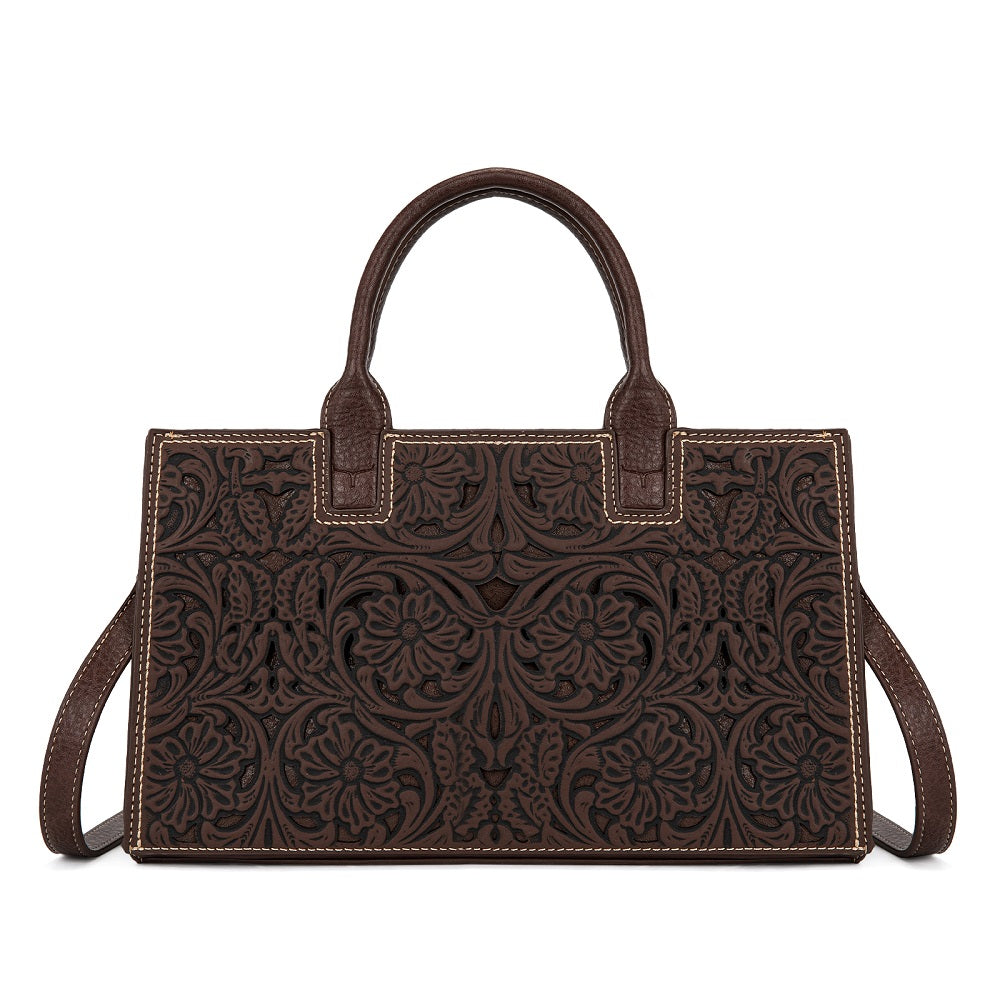 Trinity Ranch Floral Tooled Leather Western Satchel Tote Bag