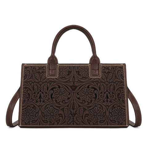 Trinity Ranch Floral Tooled Leather Western Satchel Tote Bag