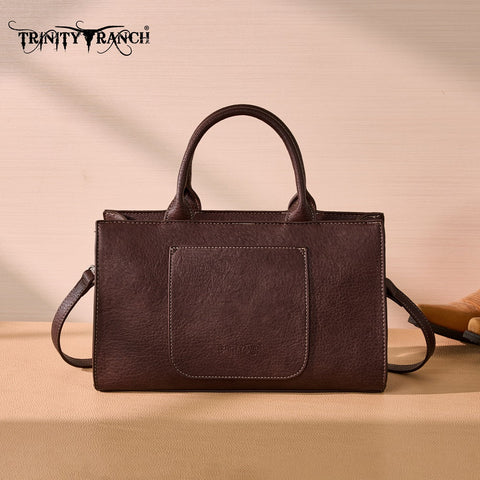 Trinity Ranch Floral Tooled Leather Western Satchel Tote Bag