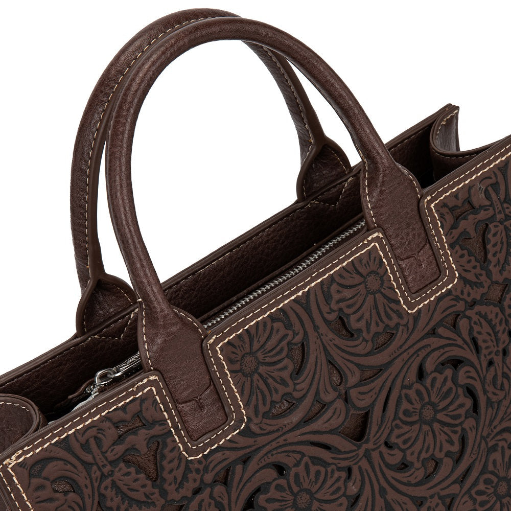 Trinity Ranch Floral Tooled Leather Western Satchel Tote Bag