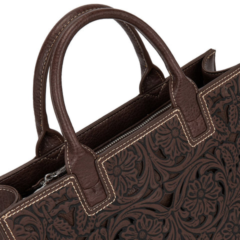 Trinity Ranch Floral Tooled Leather Western Satchel Tote Bag