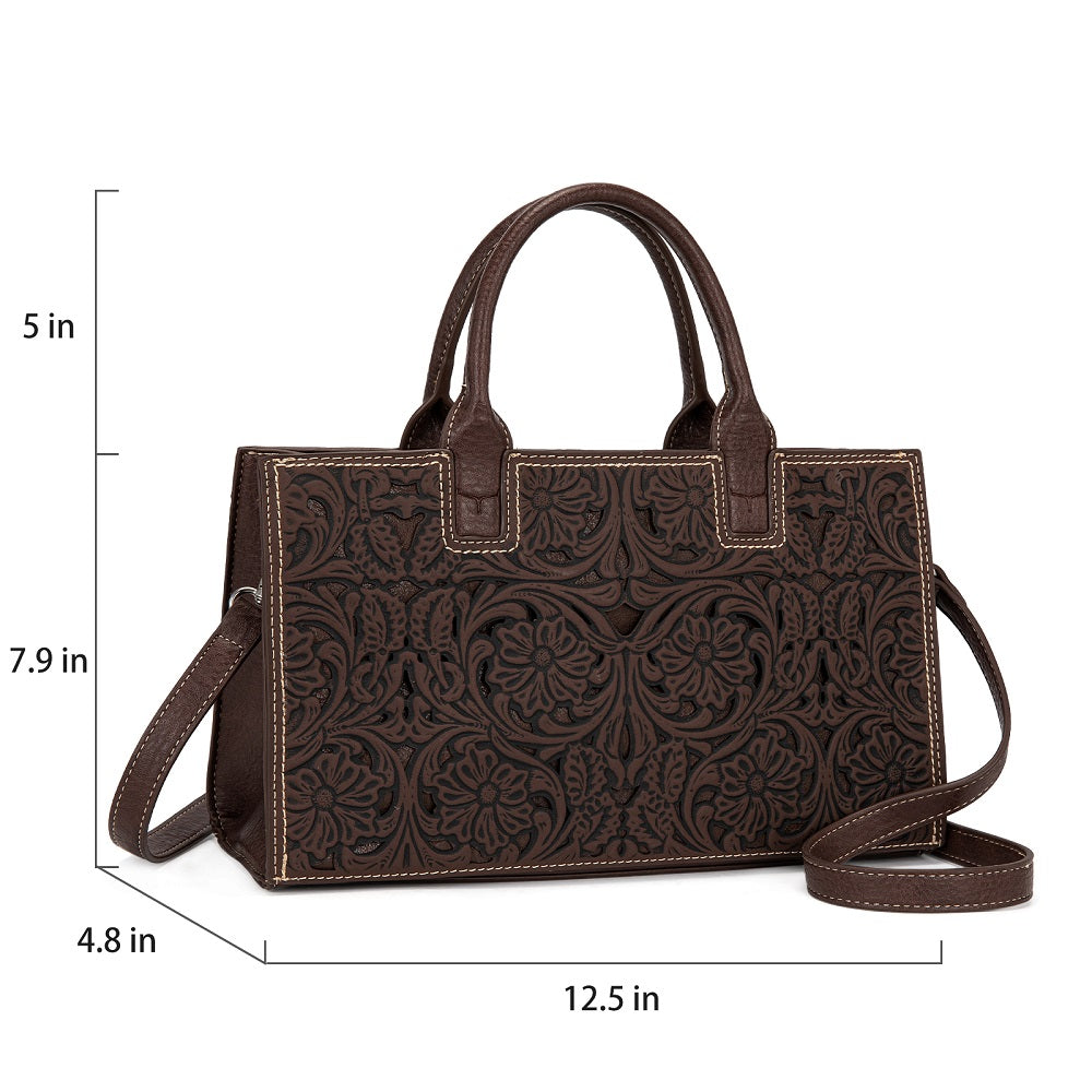 Trinity Ranch Floral Tooled Leather Western Satchel Tote Bag